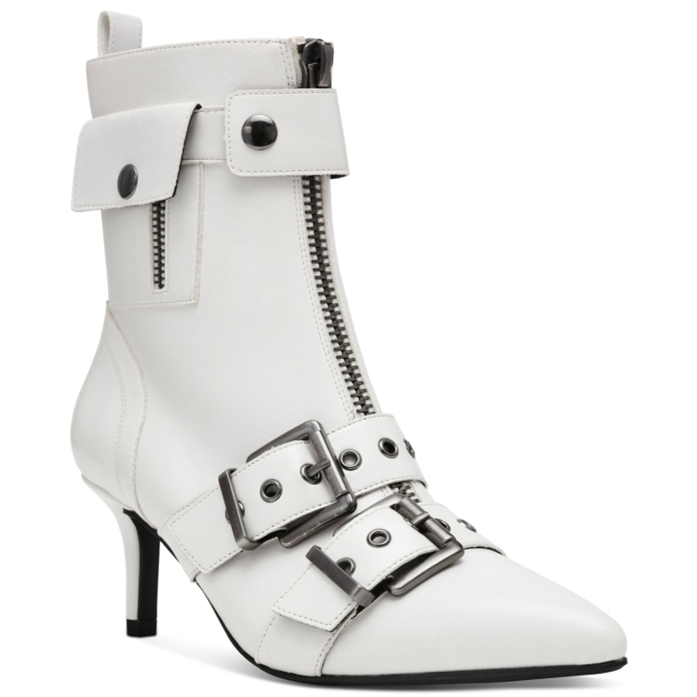 Wild Pair Women's Size 8.5 White Moonbeam Buckle, Zip & Snap Booties NIB